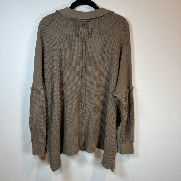 We The Free People Womens Travis Oversized Thermal V-Neck Polo Shirt Green Small - Picture 9 of 13